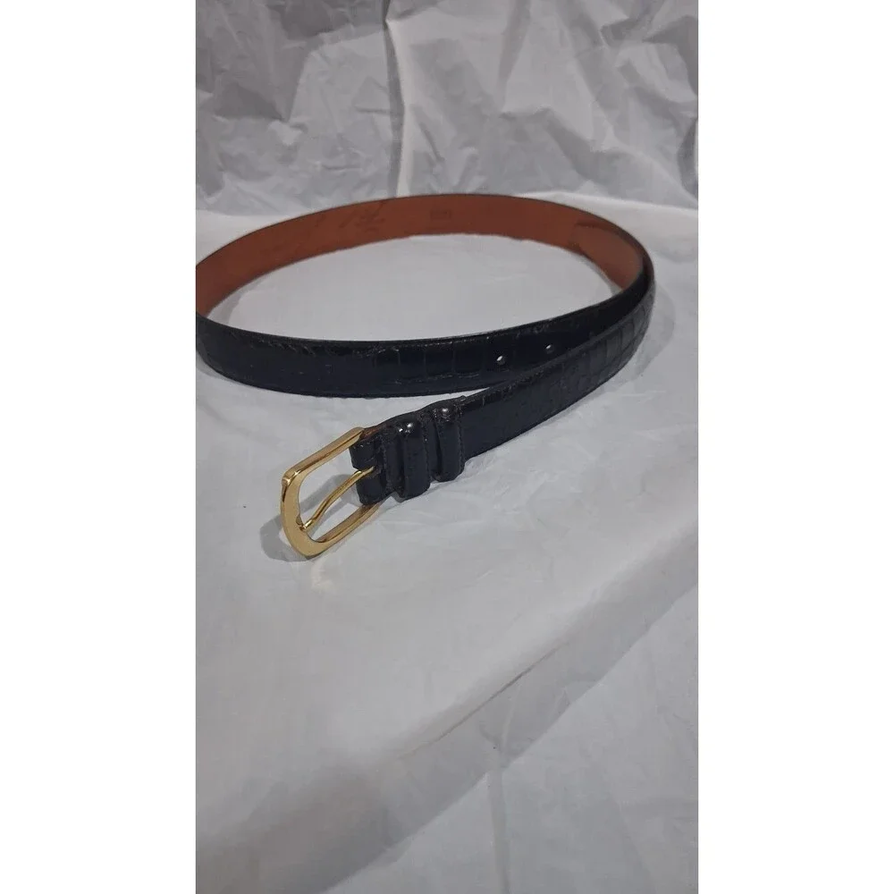 John W Nordstrom Black Textured Leather Belt Sz 34 Brass Buckle Handcrafted USA